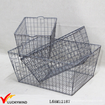 Vintage Grey Empilhável Industrial Metal Wire Crates para armazenamento